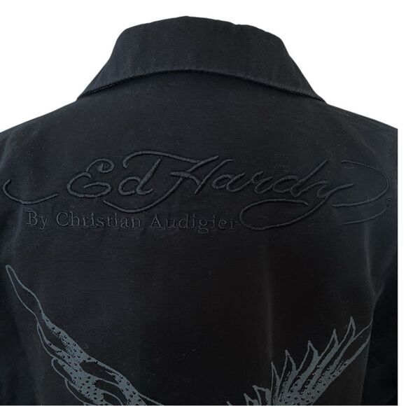 Don Ed Hardy Vintage Skull/ Sward/Tiger RARE Sport Coat in Black on Black Sz M - Picture 11 of 12